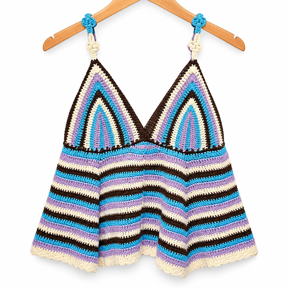 POL Boho Hippie Festival Crochet Badydoll Top M Womens Multicolor Sleeveless